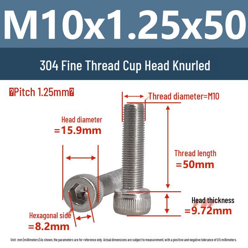 Yigu Fine Thread Knurled Socket Head Screws, 304 Stainless Steel, M3-M12