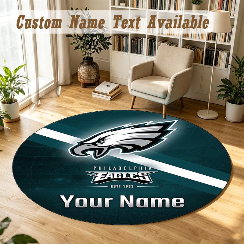 Round Rug Custom NamePhiladelphia Eagles Pattern Non Slip Carpet Home Floor Decor
