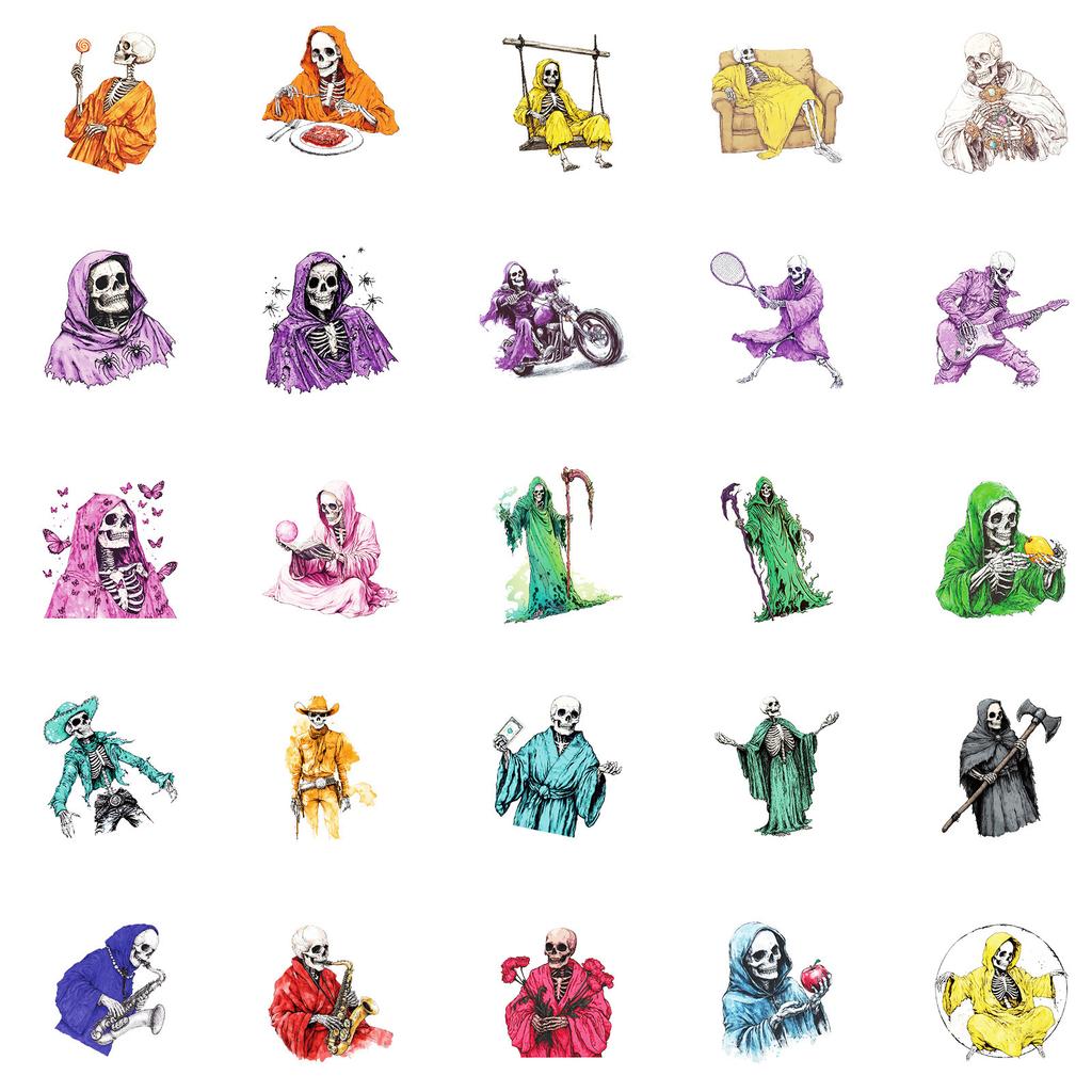 50 Personalized Skeleton Man Graffiti Stickers Gothic Style Decorative Helmet Luggage Skateboard Guitar Stickers