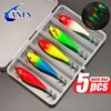5pcs Glowing Squid Hooks - Horizontal Shrimp Lures - Baits for Egi,Cuttlefish Squid Jigs,Hard Baits for Octopus Fishing