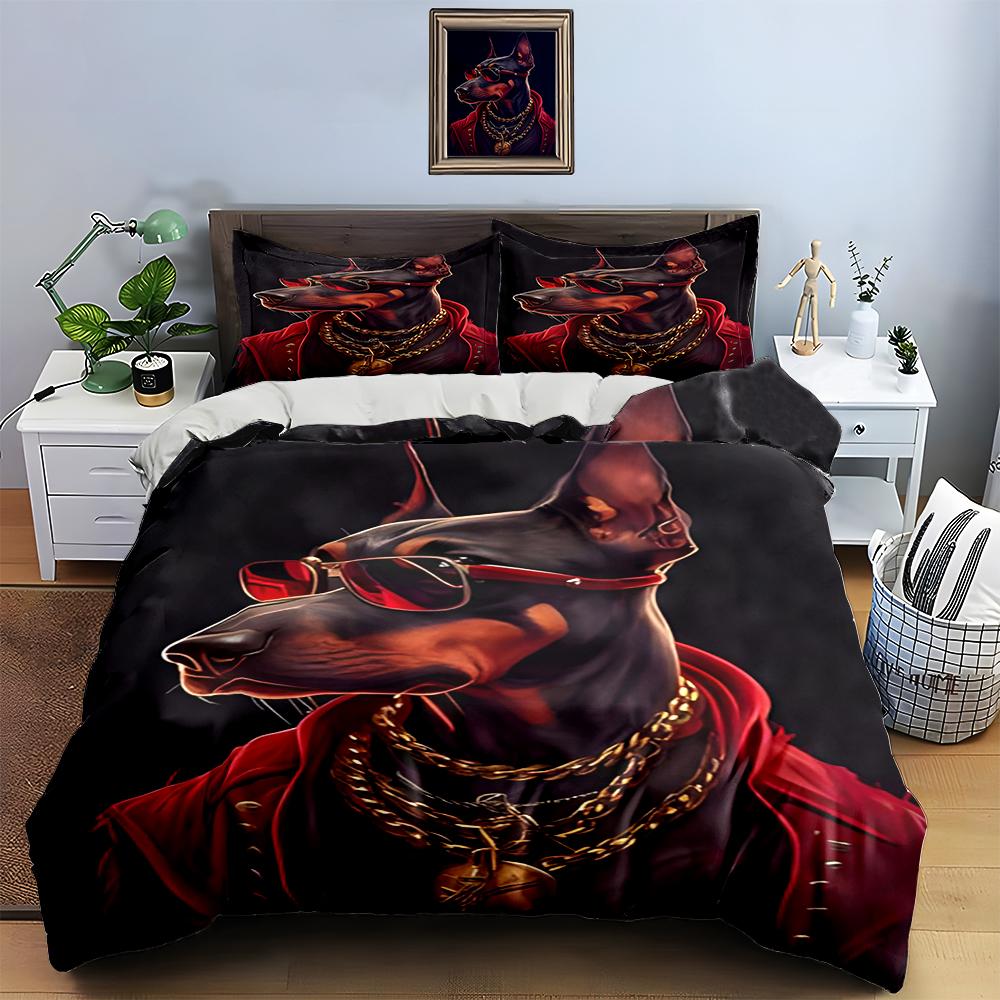 Doberman wearing sunglasses. Bedding Duvet cover sets Duvet covers Pillowcases gifts (1 * Duvet Cover 2 * Pillowcases, without duvet insert)