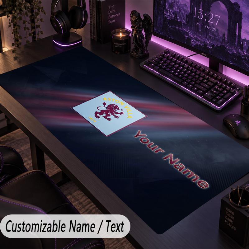 Custom Text Big Mousepad, Extended Desk Pad For Laptop Work GameAston Villa
