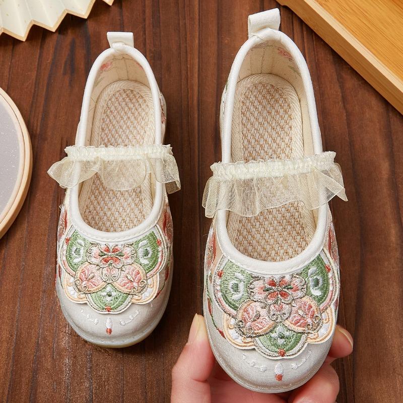 Детская обувь принцессы в китайском старинном стиле для девочек, вышитая танцевальная обувь ханьфу, модная детская повседневная обувь на плоской подошве