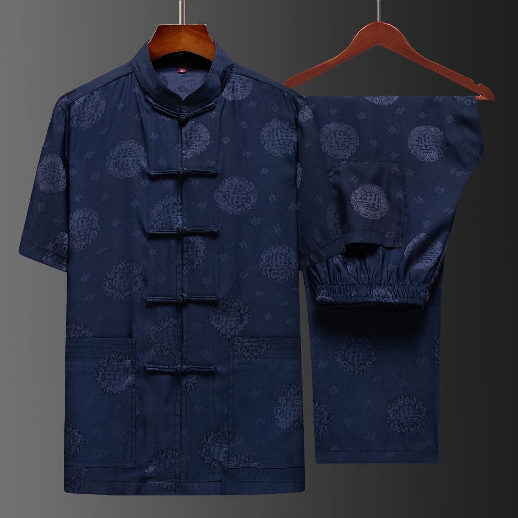 Костюм Тан мужской с коротким рукавом в китайском стиле, костюм для отца, летний костюм, костюм китайского дедушки, мужской