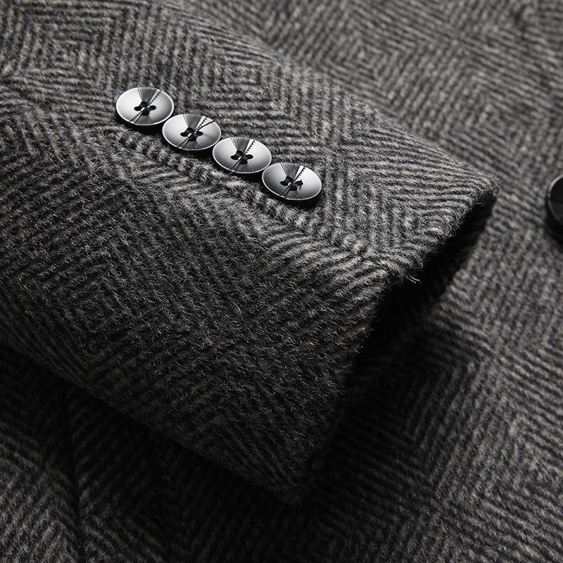 Осенне-зимнее шерстяное пальто с узором «елочка» со съемной подкладкой из шерсти с двух сторон, мужское теплое пальто, шерстяное пальто средней длины для мужчин