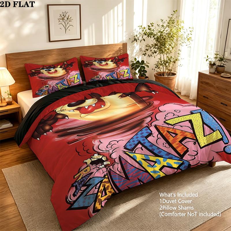 Tazmanian Devil Pattern Bedding Quilt Set Quilt Cover Pillowcase Home Birthday Gift(1 * duvet cover + 2 * pillowcase, without core)