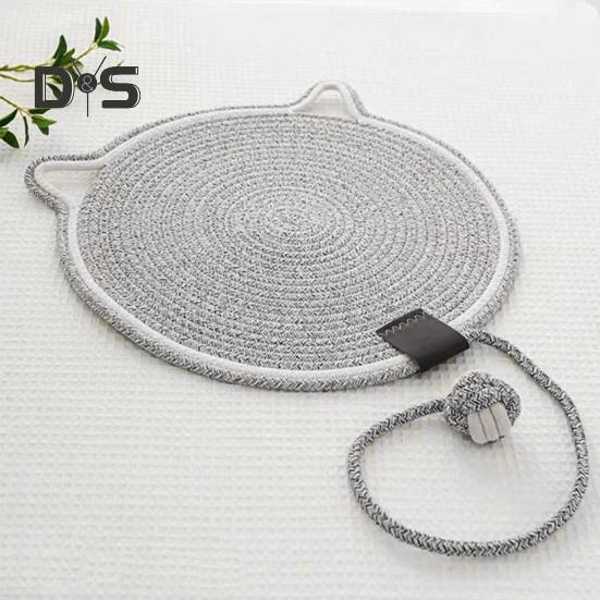 Cat Scratcher Mat Natural Cotton Rope Scratching Mat Cat Ear Design Scratcher with Ball Toy Furniture Protector for Wall Couch Carpet Sofa