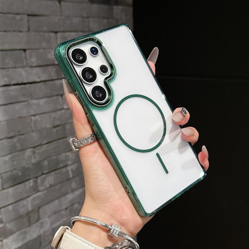 Metal Lens Frame Clear Phone Case For Samsung S25 Plus S24 FE S23 Ultra A16 A56 A36 A55 A15 Soft Edge Shockproof Wireless Charge Magnetic Back Cover