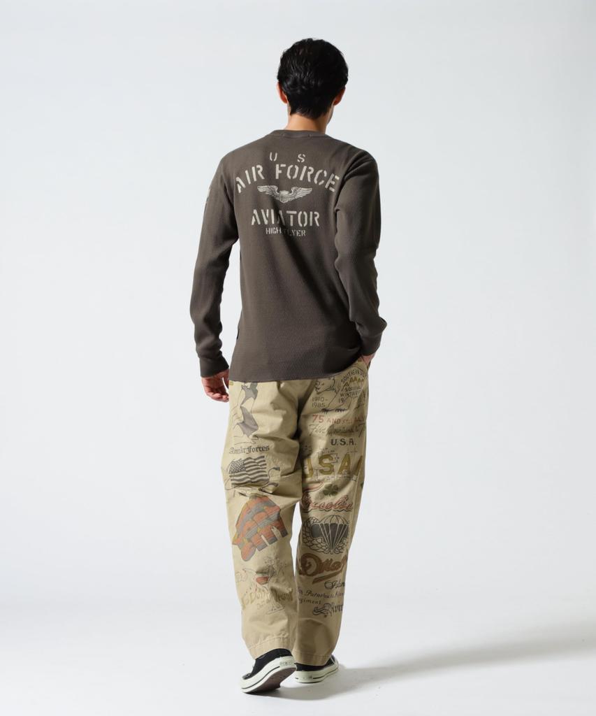 AVIREX HONEYCOMB WAFFLE USAF L/S T-SHIRT M charcoal 783-5230030