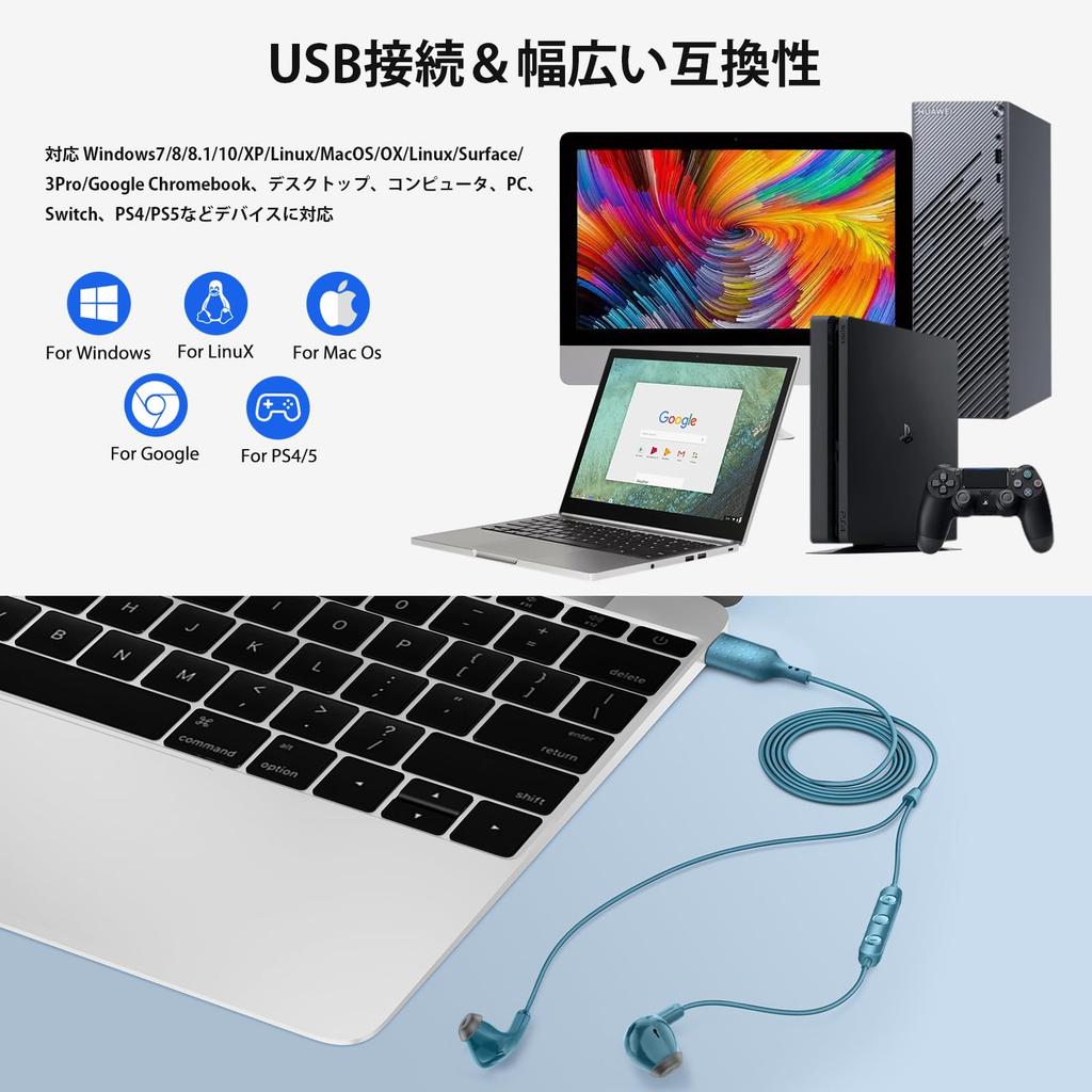 Проводные USB-наушники для с регулировкой для работы в Интернете из и Совместимые с и Включают Хранение Синий ПК/Компьютер, Микрофон, Звонки, Громкость,