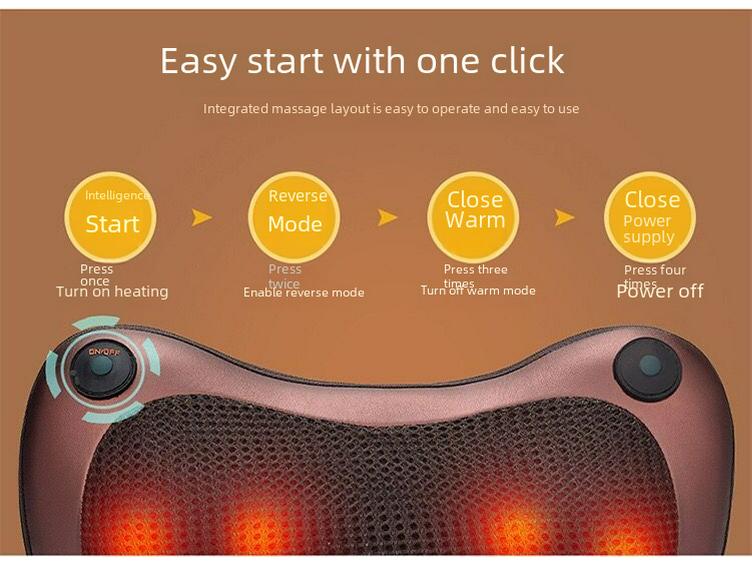 Electric Eight-Head Kneading Neck and Shoulder Massager Pillow for Home and Car