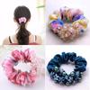 New Solid Color Fabric Craft Crystal Large Intestine Hair Band Silk Yarn Headdress Flower Elastic Rubber Band   Hair Accessories