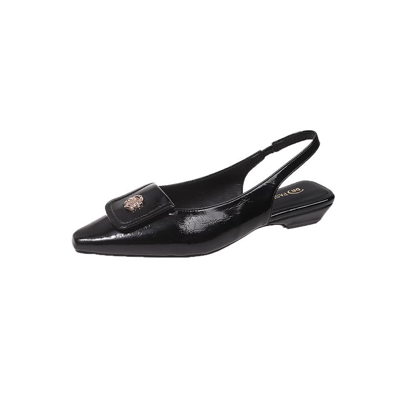 Мода 2024 года, модные металлические туфли-лодочки для женщин на среднем каблуке, туфли с острым носком, женские сандалии, брендовые разноцветные женские босоножки с открытой пяткой, элегантные