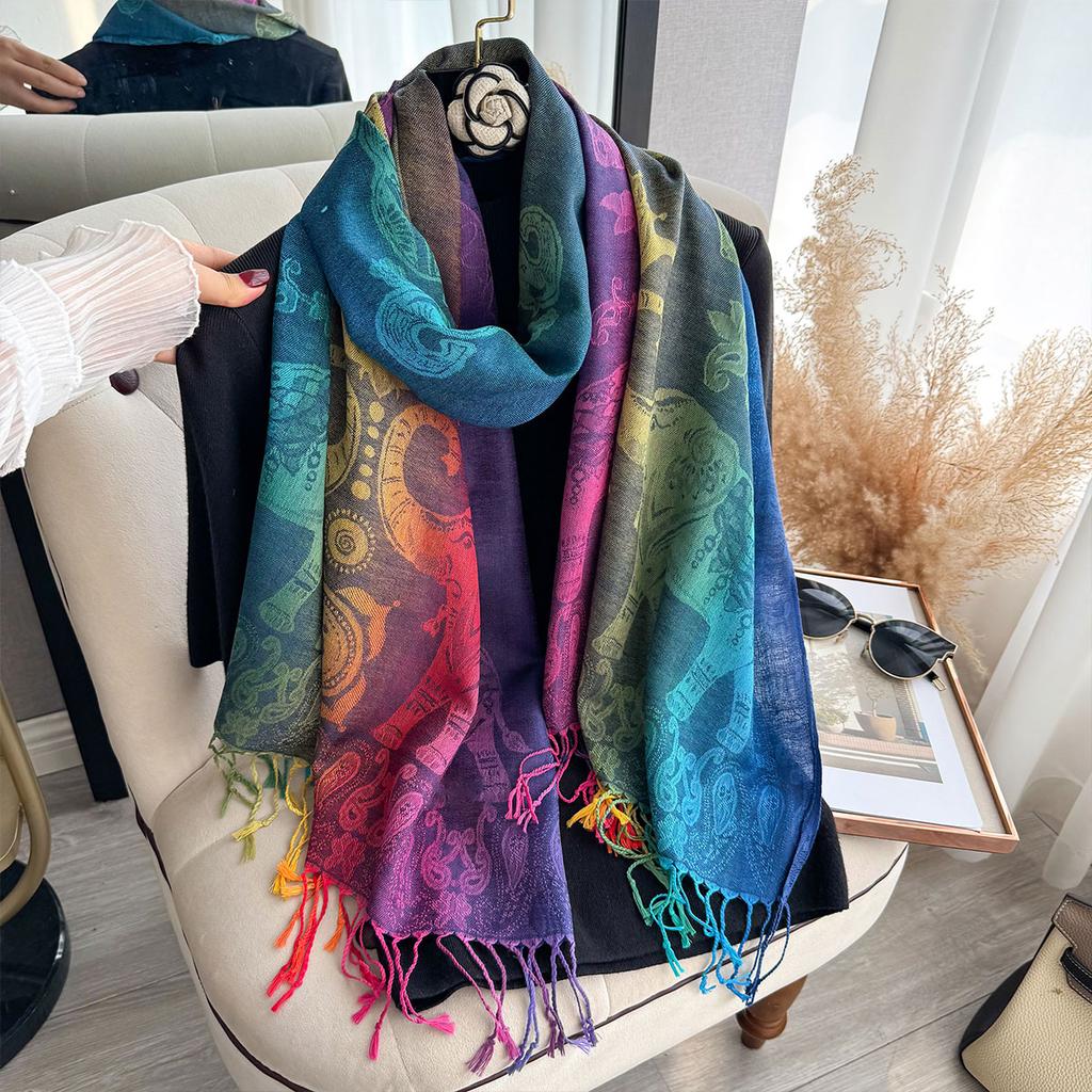 Элегантный женский шарф последнего дизайна с принтом слона и кешью и жаккардовый шаль, идеально подходящие для Марди Гра, пляжной повседневной одежды