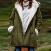 (SU)Women Winter Plus Size Solid Plus Velvet Coat Long Sleeve Horn Buckle Pocket Overcoat