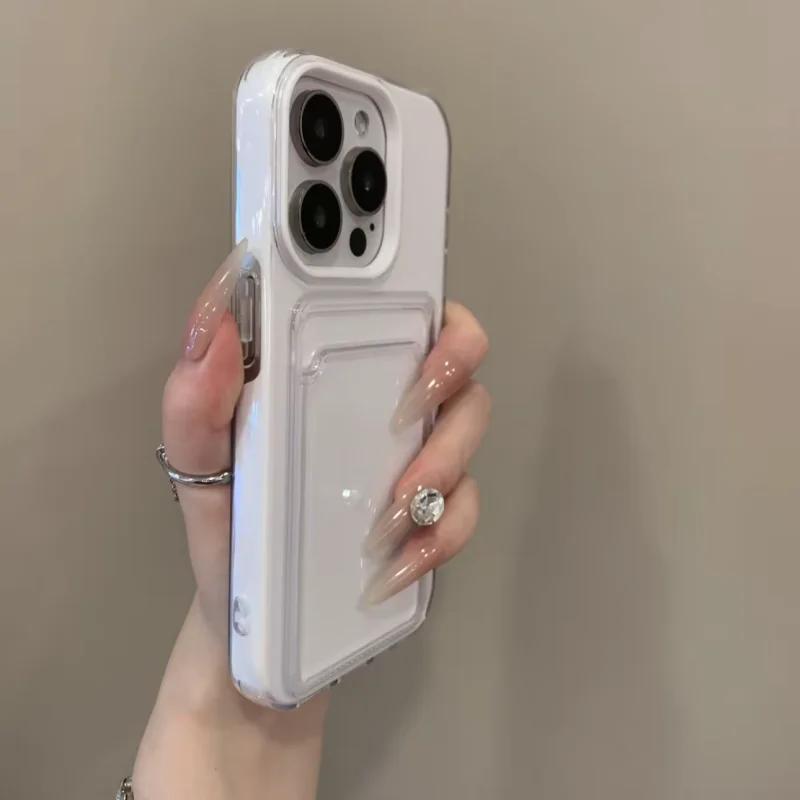 Чехол-кошелек 2-в-1 с держателем для карт для iPhone 17 Air 16 15 14 13 12 Pro Max 11, Конфетный цвет, Прозрачный, с зажимом для фото, Сумка-чехол