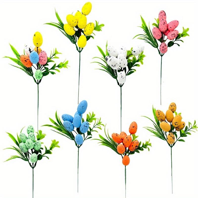 Easter Egg Flower Sticks Foam Spotted Egg Cuttings Green Plant Decoration Plug-ins Easter Decoration Home Office Party Decor