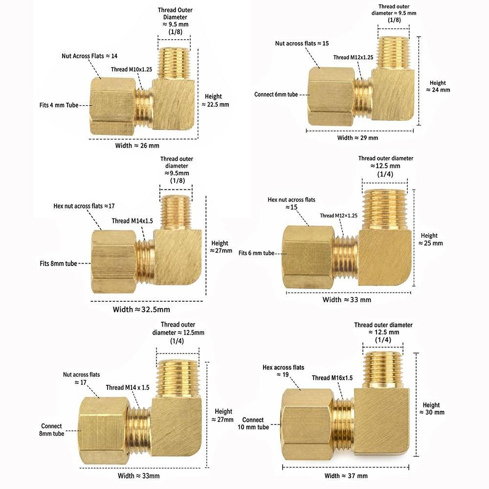 Easy Install Brass Compression Tube Fitting 90 Degree External Thread Male Elbow Connector Male Union Adapter