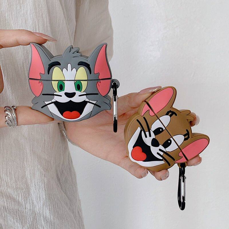 Earphone Case For Airpods 4 2 3 1 Pro 3 2 3D Cute Cartoon Tom and Jerry Wireless Bluetooth Headset Protective Soft Silicon Cover