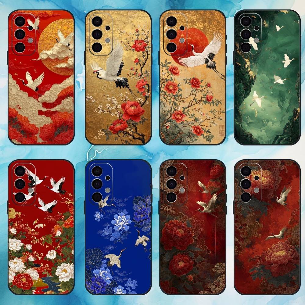 Lucky Crane Phone Case For Samsung Galaxy A73,A72,A71,A70,A53,A52,A51,Soft Silicone Black Cover