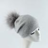 Adult New Raccoon Fur Ball Color Knitted Acrylic Common Fabric Warm Casual Pullover Beanie Hat Liner Unisex Cross-border