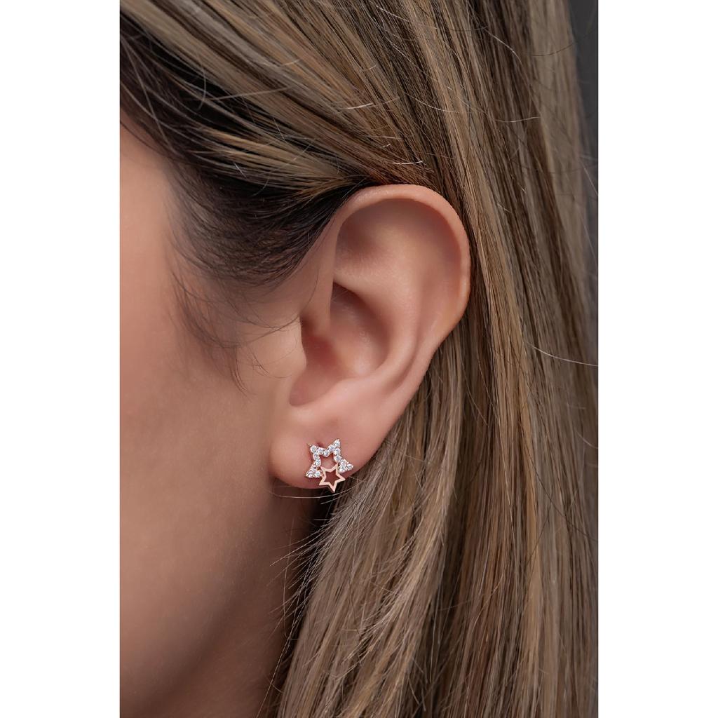 925 Sterling Silver Zircon Stone Double Star Model Earrings