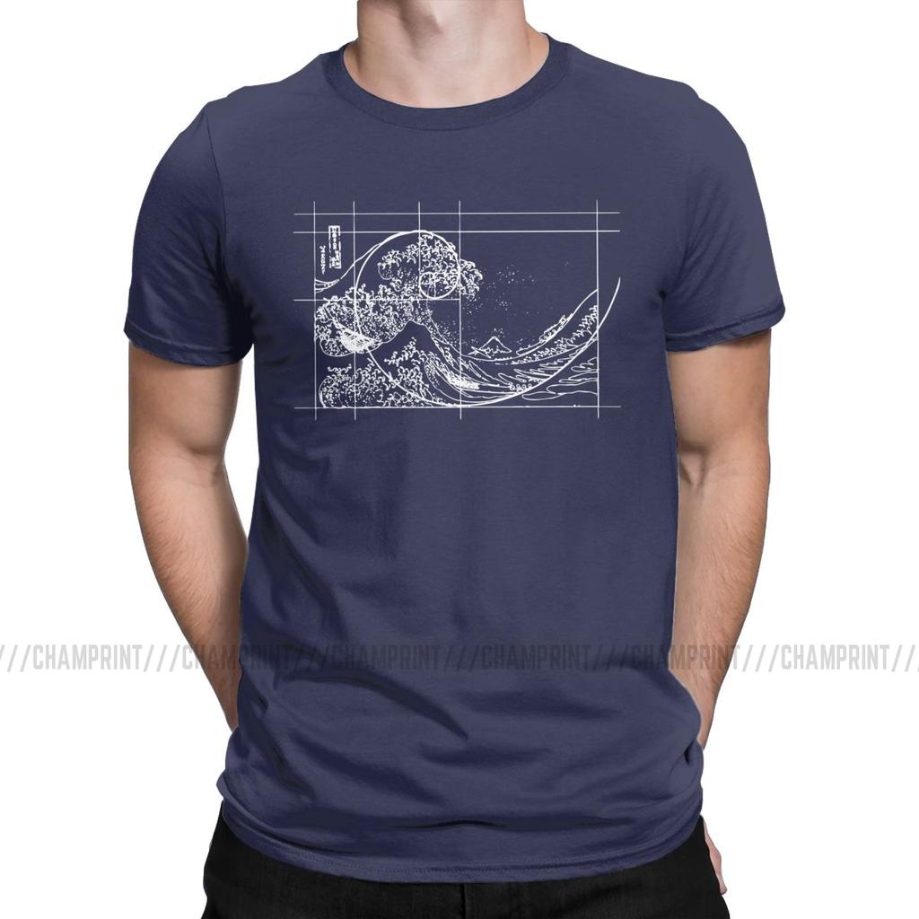 Hokusai Meets Fibonacci Sequence Golden Ratio Men S T Shirt Math Technical Geek Casual Tees Round