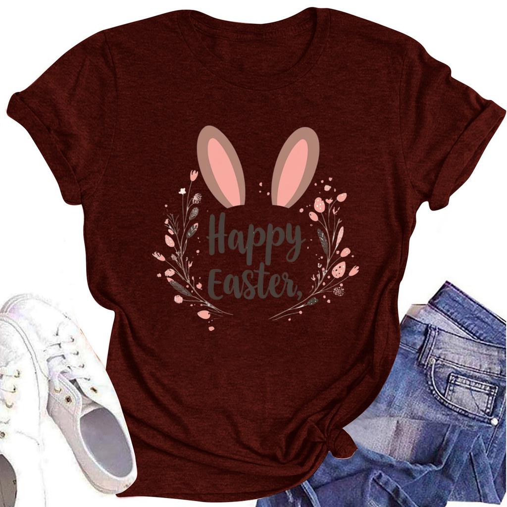 Women's Printed Round Neck Short-sleeved T-shirt Top