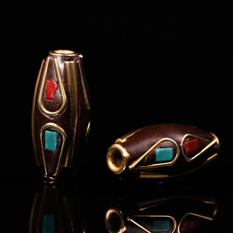 Nepal Six-Syllable Mantra Brass-Inlaid Spacer Beads for DIY Buddhist Rosary