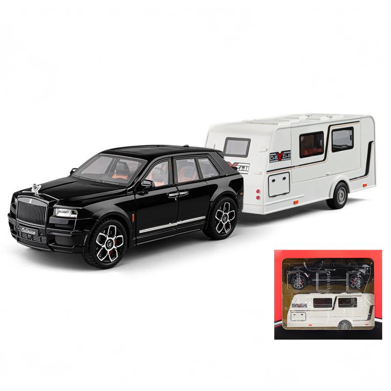 1/20 Scale Rolls Royce Cullinan Trailer RV Camping Van Diecast Model Alloy Metal Car Sound & Light Pull Back Home Display Ornament Boy