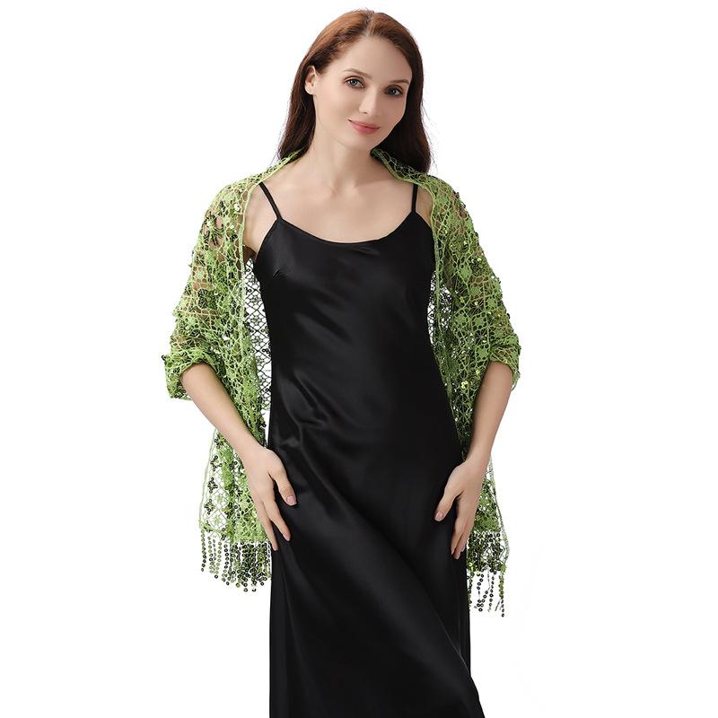 50*180 см с бахромой женский сверкающий кружевной шарф с пайетками, шали, накидки для вечернего платья, сетчатые шали, накидки для вечеринки