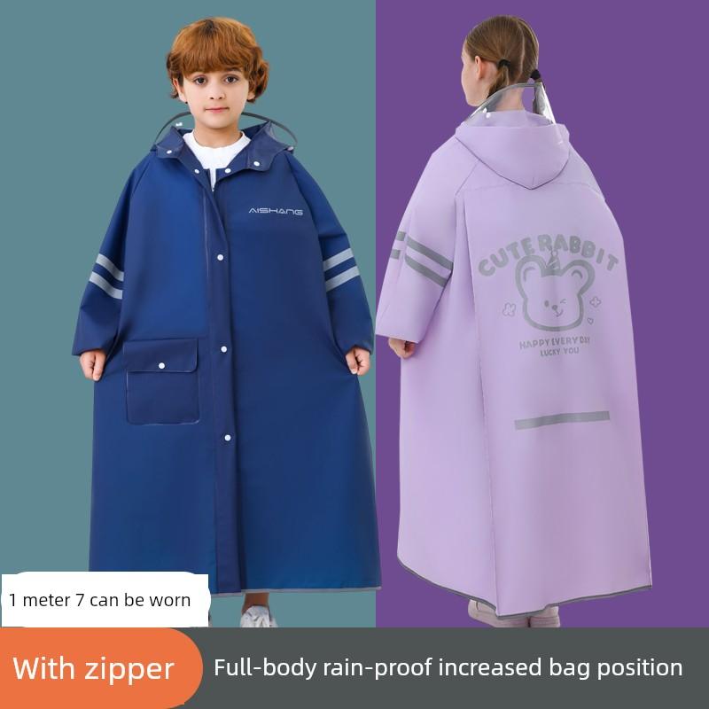 Kids Raincoat Children's High School Primary School Student Boys and Girls Big Schoolbag Full Body Rainproof for School