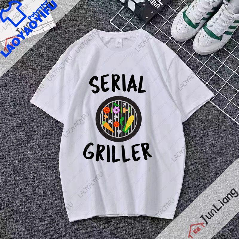 Serial Griller Funny BBQ Graphic TShirt Retro Barbecue Lover Streetwear Tee Grilling for Unisex Women Summer Short Sleeve Tee