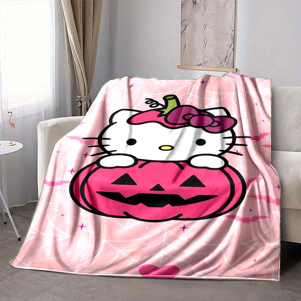 1Pc Hello Kitty Halloween Pumpkin Blanket Soft And Comfortable Casual Warm Camping Travel Christmas Halloween Xmas Gift M924380
