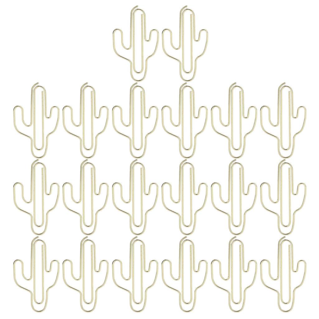 20Pcs Paper Clip Mini Innovative Cute Cactus Shaped Pin School Office Supplies Gold