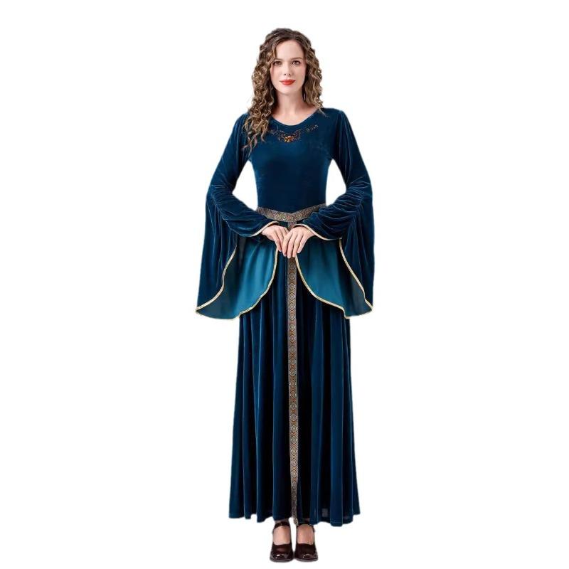 New Medieval Vintage Court Dress Noble Ball Suede Trumpet Sleeves Adult Stage Dress Up Performance Costumes