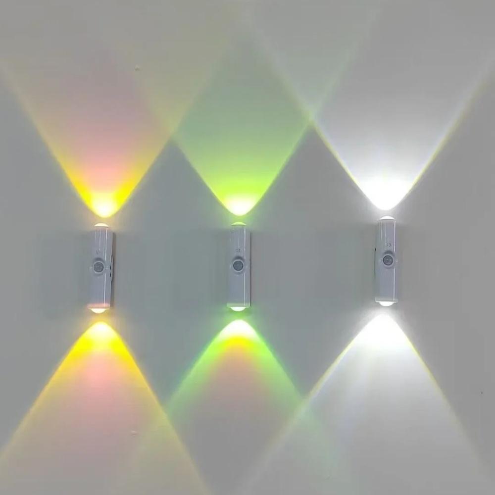 Умный RGB двухголовый настенный светильник с датчиком движения, магнитный ночник, перезаряжаемый прожектор для декора спальни, гардеробной, сада