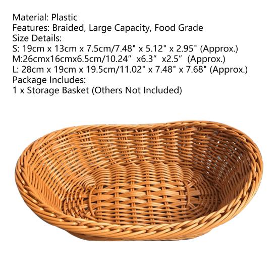 Storage Basket Food Grade Quick Drainage Oval Safe Curved Artificial Rattan Braided Food Basket Household Supplies