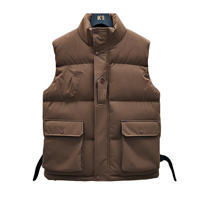 New Stand-up Collar Vest Men's Autumn and Winter Cold and Warm Trendy Brand Cotton Vest Thickened Tooling Jacket