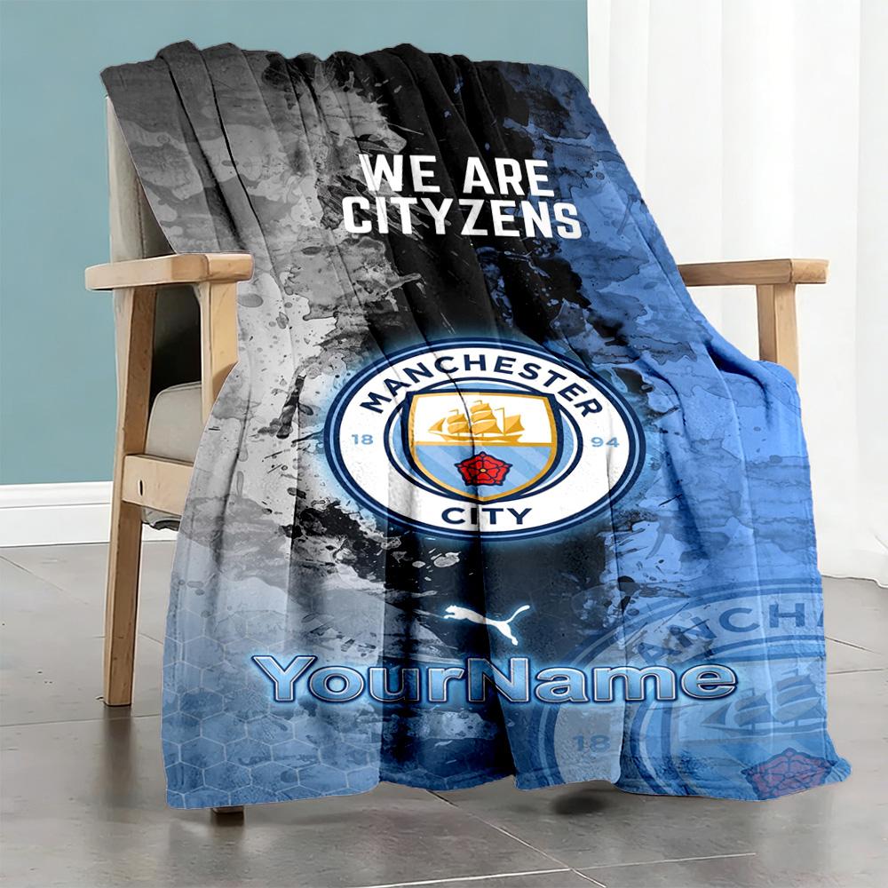 Manchester City Customize Text Blanket Lightweight Personalized Blanket Durable Comfort Suitable for Bed Couch Livingroom Home Decor