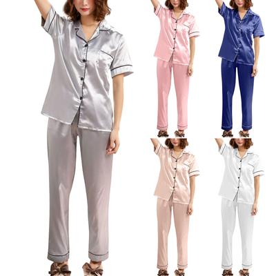 Женские пижамные комплекты, одежда для сна с короткими рукавами и пуговицами, одежда для сна с лацканами, мягкие комплекты