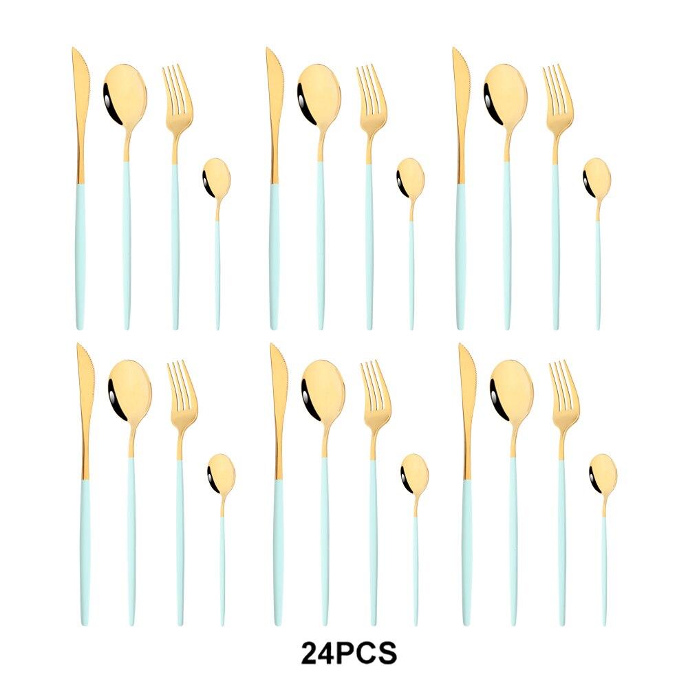 Набор посуды из нержавеющей стали, кухонный набор, 24 шт., черное золото, нож, вилка, ложка, роскошный набор посуды, ужин, свадьба, зеркало, столовые приборы