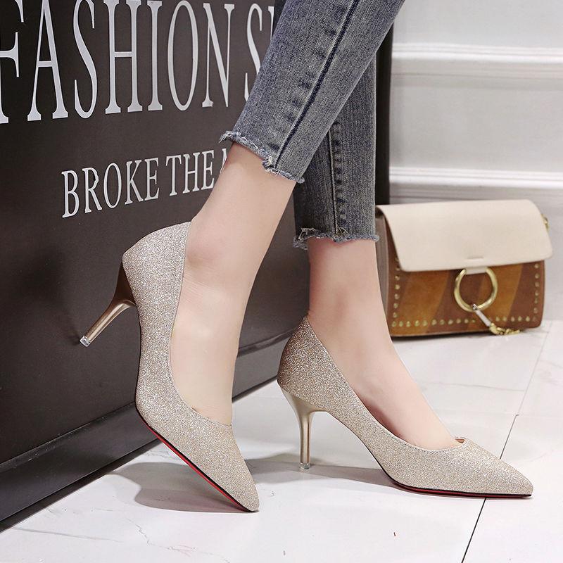 Модные женские туфли-лодочки на высоком каблуке с острым носком, серебристые женские туфли на каблуке, свадебные туфли для невесты, быстрая доставка, предложение E, весна, подлинная марка