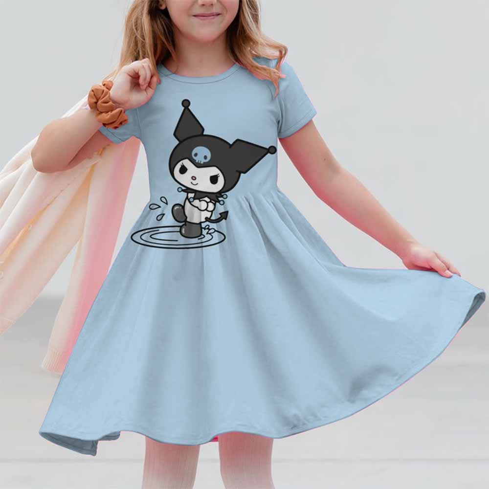 Sanrio Новое летнее платье с принтом Куроми Хелло Китти для девочки 3-14 лет, свободное и удобное, для вечеринки или дома