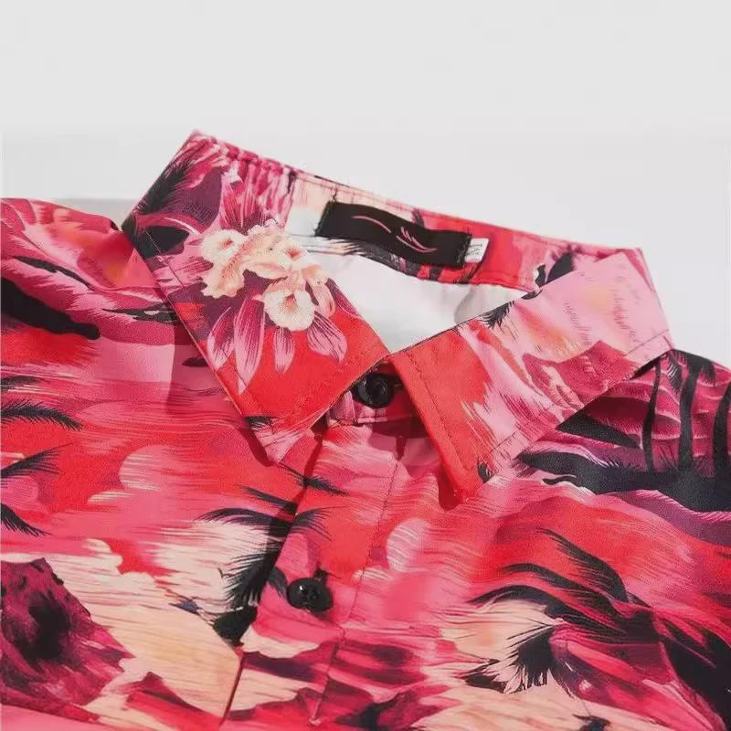 Мужская шикарная винтажная гавайская рубашка с коротким рукавом и цветочным узором