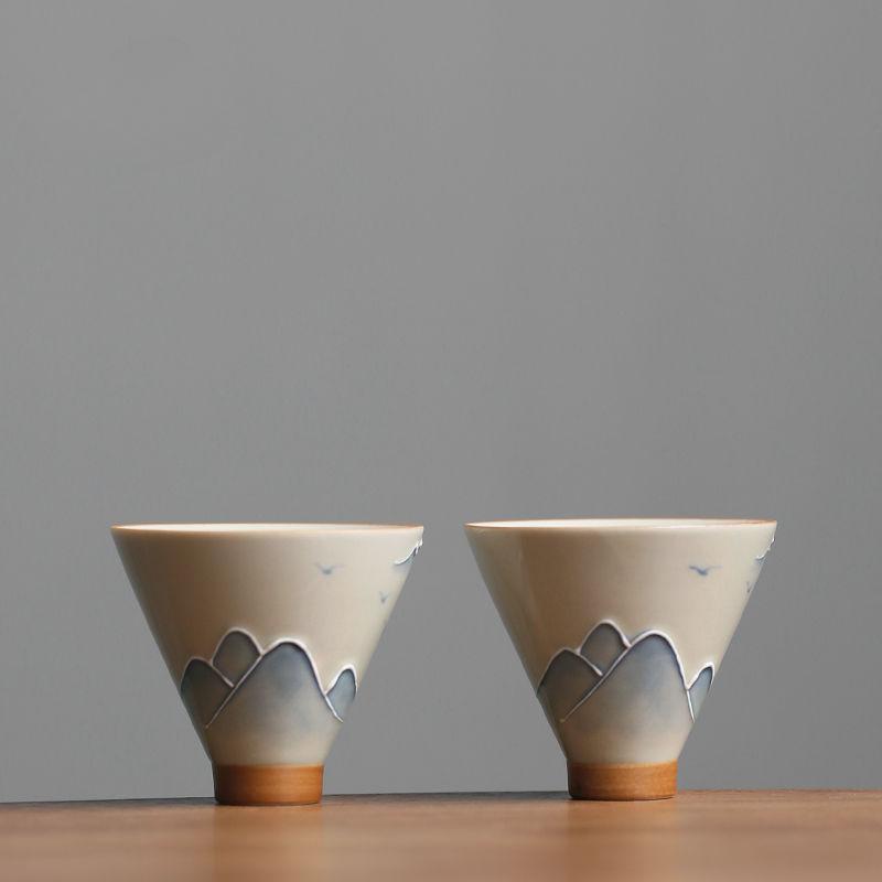 Hand-painted Landscape Hats Teacups Kung Fu Tea Set Grass Ash Ceramic Underglaze Color Drinking Tea Tasting Tea Single Cups