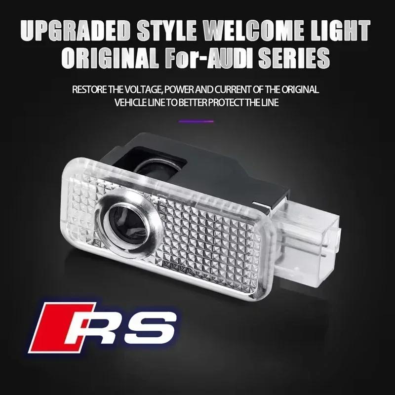 For Audi 2pcs Car HD Projector Lamp LED Door Welcome Light Sline Quattro RS S4 S5 S6 S7 S8 A3 A4 A5 A6 A7 A8 Q7 RS5 RS6 RS7