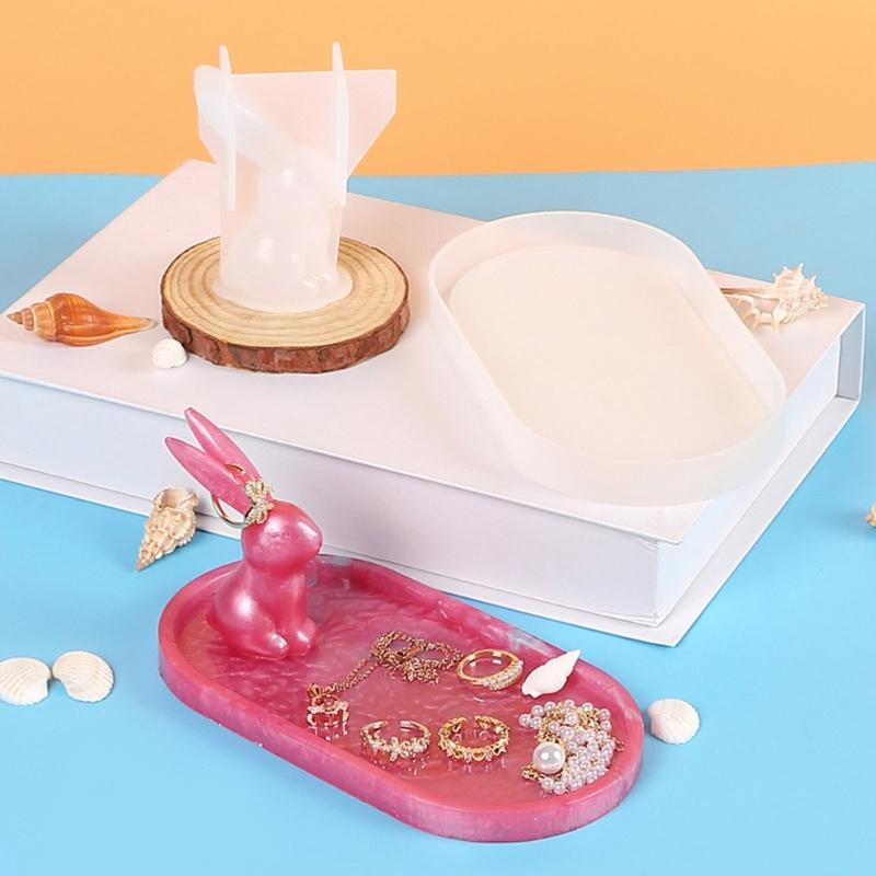 Cute Rabbit Ring Holder Silicone Molds Bunny Jewel-Display Organizer-Resin Casting-Moulds DIY Engagement Gift for Women