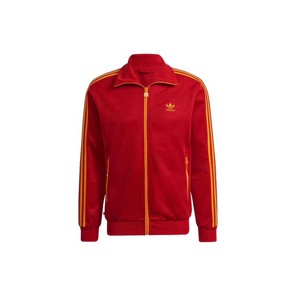 Adidas Originals Trefoil Fb Nations Tt Striped Print Logo Zip-Up Stand Collar Jacket Men Jacket Red HK7407