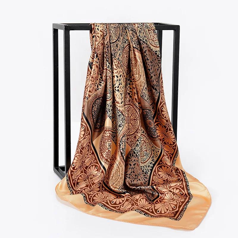 90cm Square Shawls Women Hijab Scarf For Hair Fashion Print Kerchief Neck Scarves Female Silk Satin Bag Scarfs For Ladies Banada